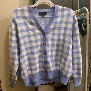 Blue Gingham V-Neck Cardigan